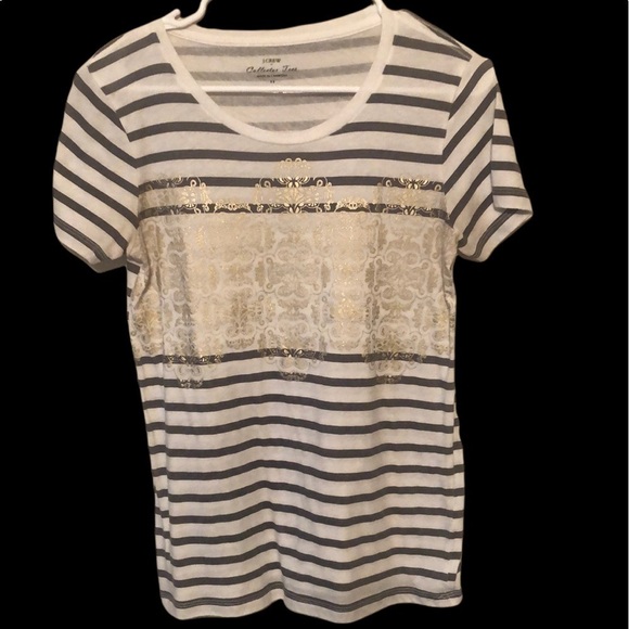 J Crew tee, grey with metallic design, xsm - Picture 1 of 4